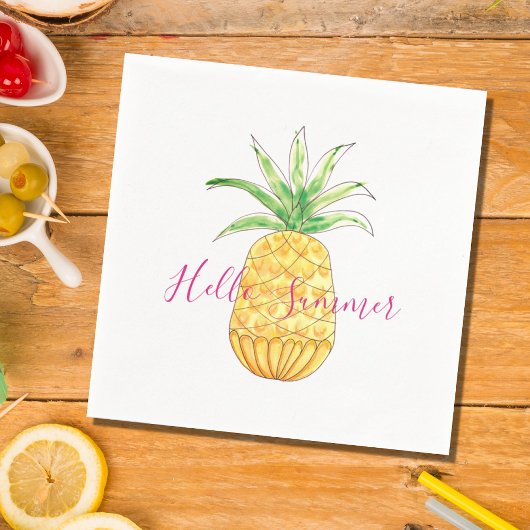 Ananas Hello Summer Yellow Pink Watercolor Serviette