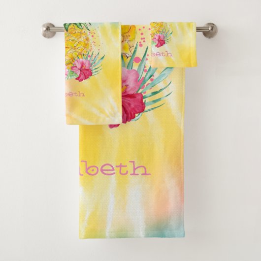 Ananas, Hibiskus Aquarellfarben Gefärbte Krawatte Badhandtuch Set (Insitu)