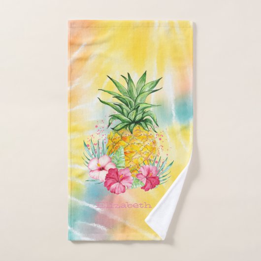 Ananas, Hibiskus Aquarellfarben Gefärbte Krawatte Badhandtuch Set (Handtuch)