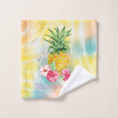 Ananas, Hibiskus Aquarellfarben Gefärbte Krawatte Badhandtuch Set (Waschlappen)