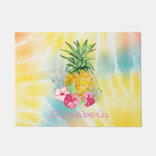 Ananas, Hibiskus Aquarellfarben Gefärbte Krawatte Fußmatte