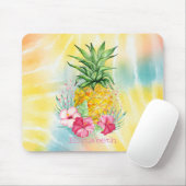 Ananas, Hibiskus Aquarellfarben Gefärbte Krawatte Mousepad (Mit Mouse)