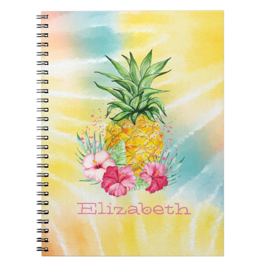 Ananas, Hibiskus Aquarellfarben Gefärbte Krawatte Notizblock (Vorderseite)