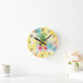 Ananas, Hibiskus Aquarellfarben Gefärbte Krawatte Runde Wanduhr (Zuhause)