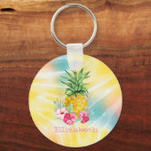 Ananas, Hibiskus Aquarellfarben Gefärbte Krawatte Schlüsselanhänger (Vorderseite)