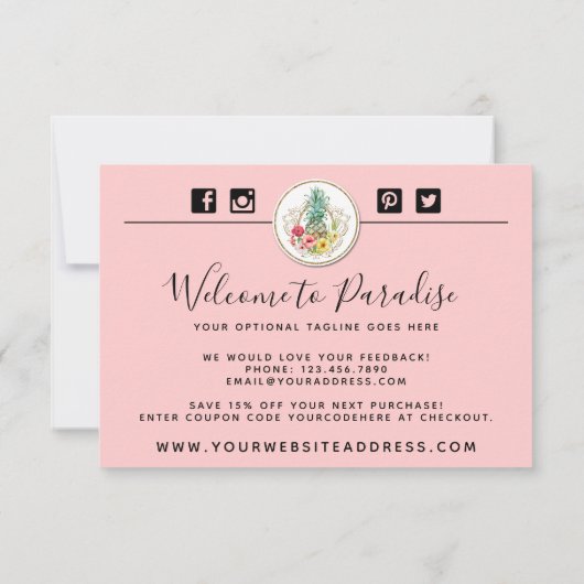 Ananas & Hibiskus Wasserfarbe Danke Karte (Rückseite)