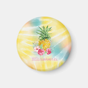 Ananas, Hibiskus-Wasserfarbe-Regenbogen-Tie-Dye Magnet