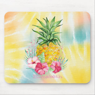 Ananas, Hibiskus-Wasserfarbe-Regenbogen-Tie Dye Mousepad