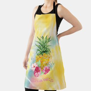 Ananas, Hibiskus-Wasserfarbe-Regenbogen-Tie Dye Schürze
