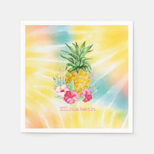 Ananas, Hibiskus-Wasserfarbe-Regenbogen-Tie-Dye Serviette