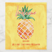 Ananas Hochzeit Begrüßungsmonogramm Gelb Weinetikett (Einzelnes Label)