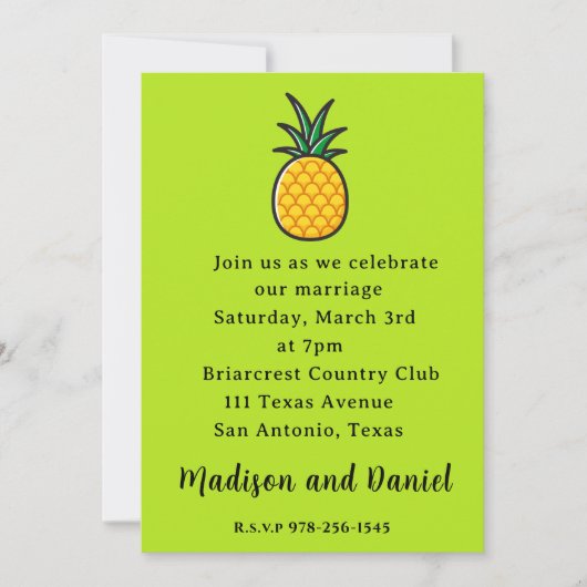 Ananas Hochzeitsfeier Tropical   Einladung (Vorderseite)