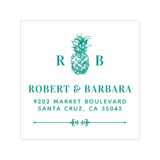 Ananas | Hochzeitsinitials - Rücksendeadresse Permastempel (Design)