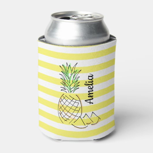 Ananas Illustration Gelbe Streifen Sommer Dosenkühler (Kanne Vorderseite)