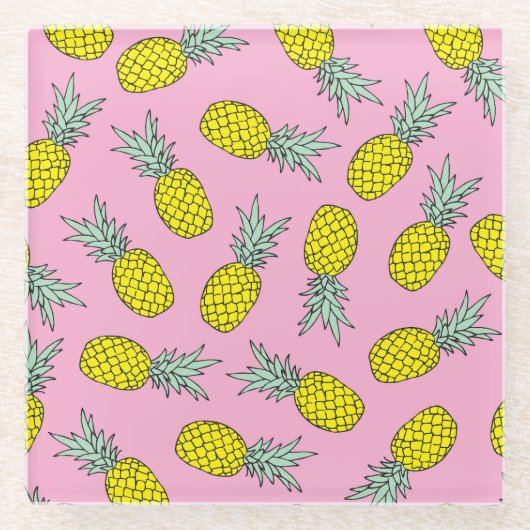 Ananas im Sommer: Vintage Fruchtwürfel Glasuntersetzer (Vorderseite)