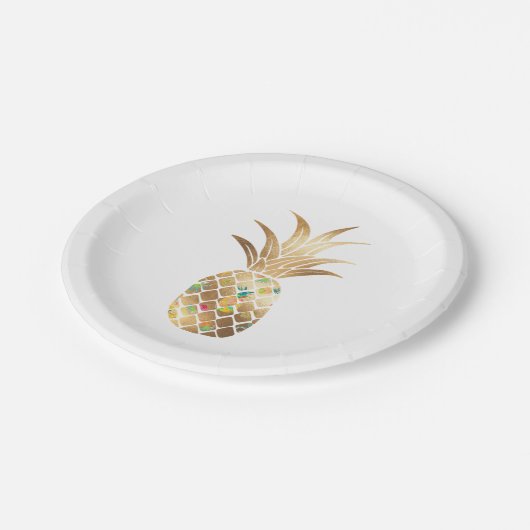 Ananas, Imitate Gold+Collage Pappteller (Schrägansicht)