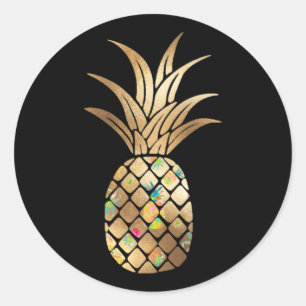 Ananas, Imitate Gold+Collage Runder Aufkleber