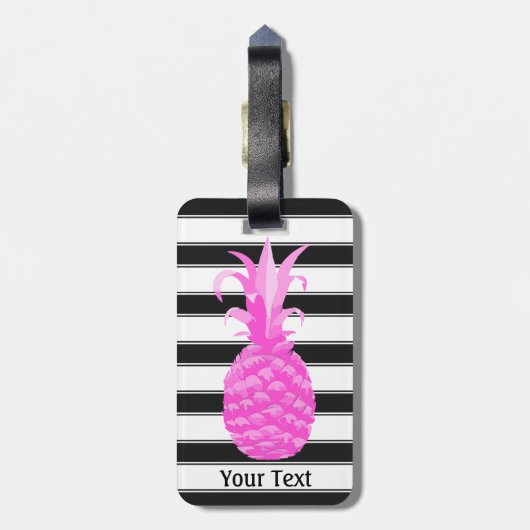 Ananas in heißrosa mit schwarzen Streifen Gepäckanhänger (Rückseite vertikal)