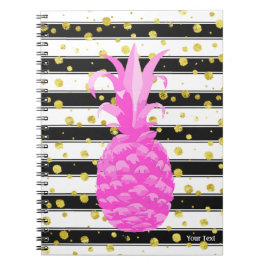 Ananas in Hot Pink mit Streifen und Goldpunkten Notizblock