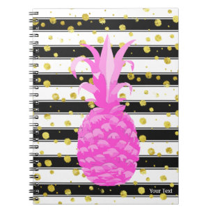 Ananas in Hot Pink mit Streifen und Goldpunkten Notizblock