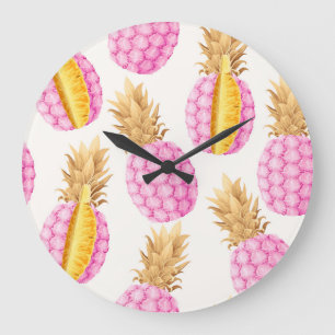 Ananas in Rosa: Hoch detailliert Vintag Große Wanduhr