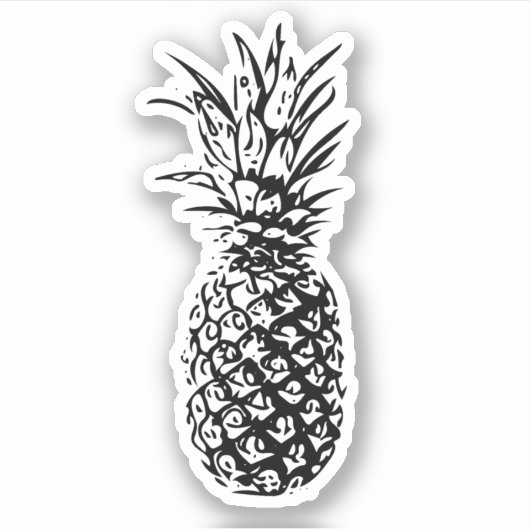 Ananas in schwarz-weiß-weiß oder weiß aufkleber (Vorderseite)