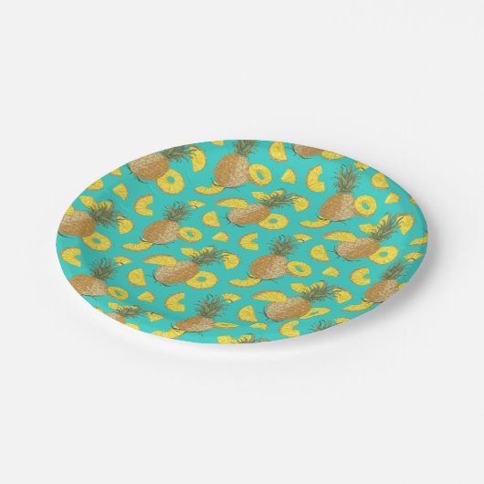 Ananas in türkisfarbener Farbe Pappteller (Schrägansicht)