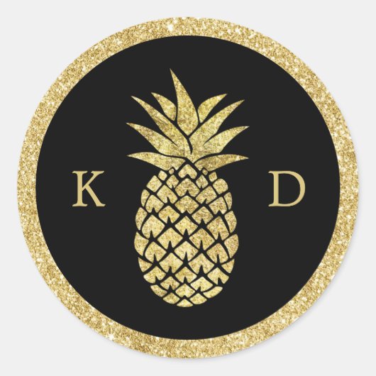 Ananas Initials Tropical Wedding Gold Glitzer Runder Aufkleber (Vorderseite)