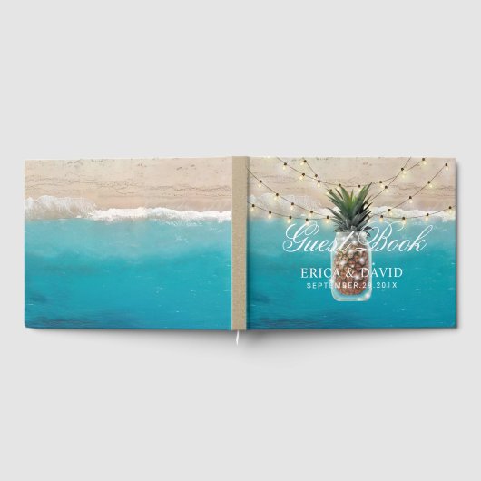 Ananas Jar String Lights Tropical Beach Wedding Gästebuch (Voll)