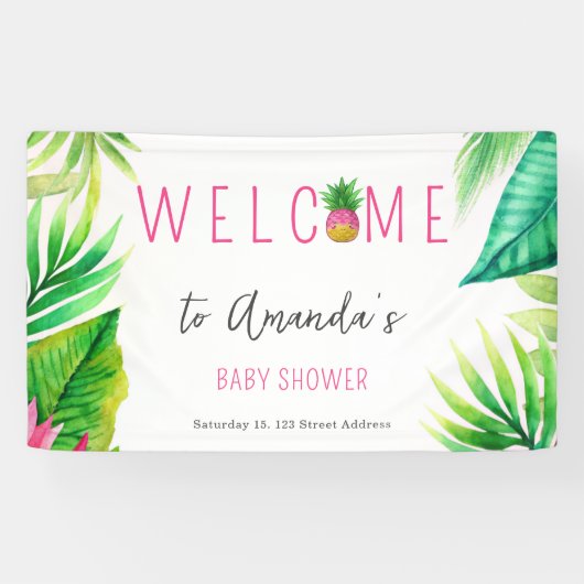 Ananas Jungle Schnuller Pink Girl Baby Dusche Banner (Horizontal)