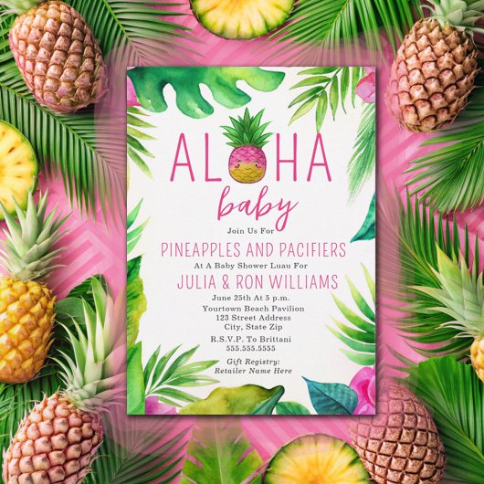 Ananas Jungle Schnuller Pink Girl Baby Dusche Einladung