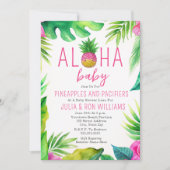 Ananas Jungle Schnuller Pink Girl Baby Dusche Einladung (Vorderseite)