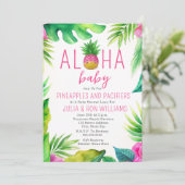 Ananas Jungle Schnuller Pink Girl Baby Dusche Einladung (Stehend Vorderseite)