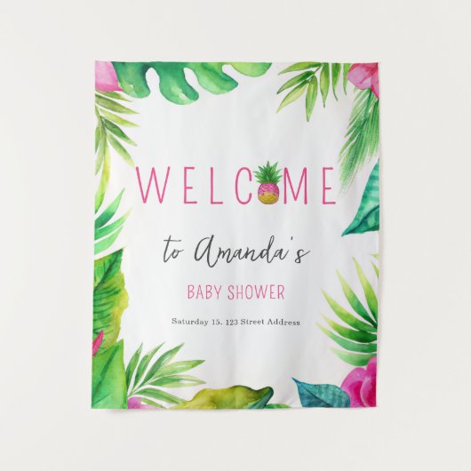 Ananas Jungle Schnuller Pink Girl Baby Dusche Wandteppich (Vorderseite)