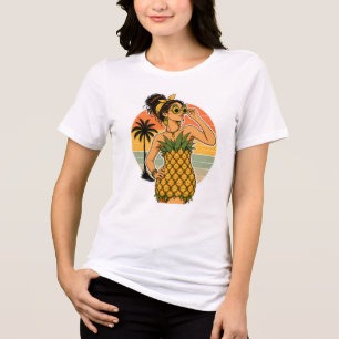 Ananas-Königin Retro Tropische Sommer-Vibes Tri-Blend Shirt