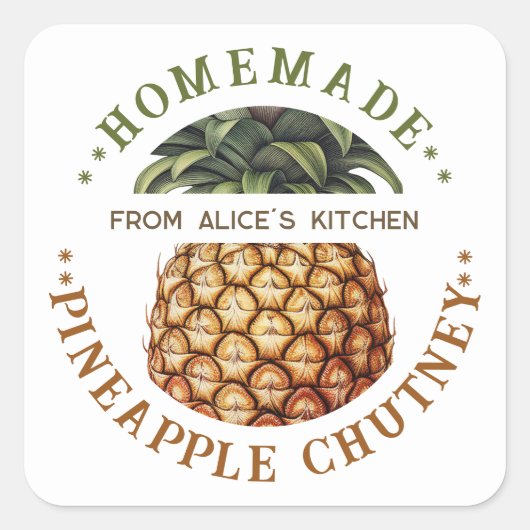 Ananas Konservenkonserven auf hausgemachtem Etiket Quadratischer Aufkleber (Vorderseite)