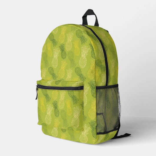 Ananas-Kontur-Muster auf Grün Bedruckter Rucksack (Rückseitige Ecke Rechts)