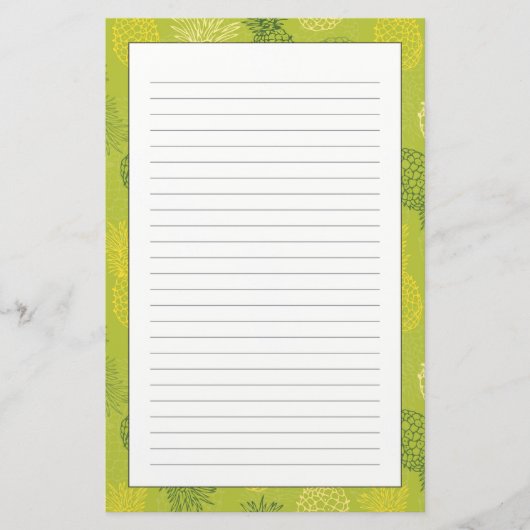 Ananas-Kontur-Muster auf Grün Briefpapier (Vorderseite)