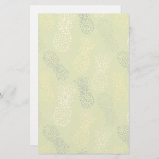 Ananas-Kontur-Muster auf Grün Briefpapier (Vorne/Hinten)