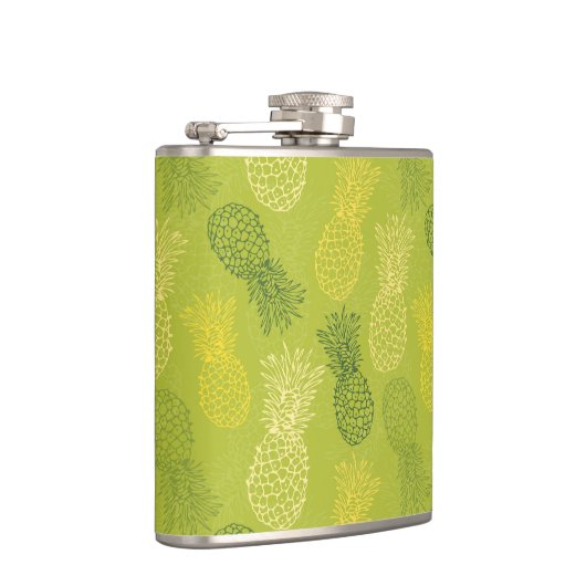 Ananas-Kontur-Muster auf Grün Flachmann (Rechts)