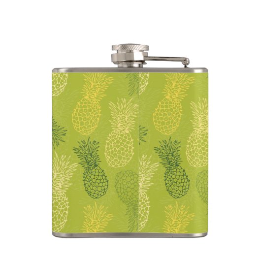 Ananas-Kontur-Muster auf Grün Flachmann (Rückseite)