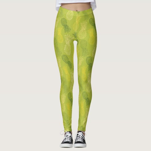 Ananas-Kontur-Muster auf Grün Leggings (Vorderseite)