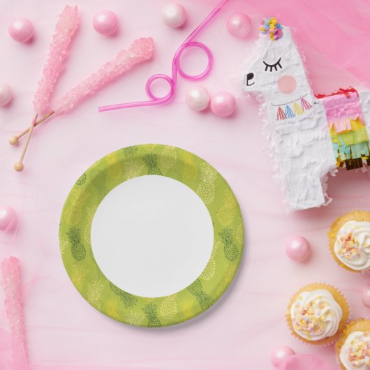 Ananas-Kontur-Muster auf Grün Pappteller (Party)