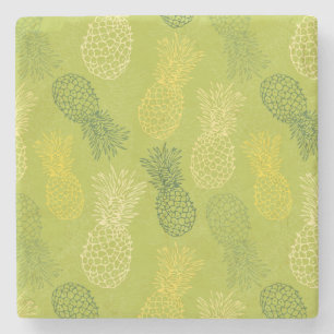 Ananas-Kontur-Muster auf Grün Steinuntersetzer