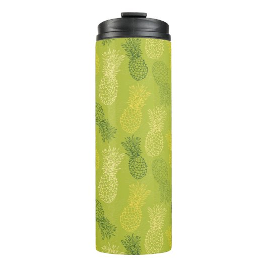 Ananas-Kontur-Muster auf Grün Thermosbecher (Vorderseite)