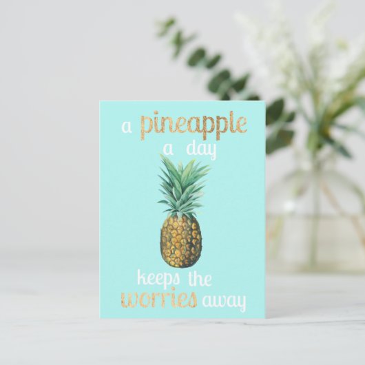 Ananas Lebensquote Postkarte (Stehend Vorderseite)