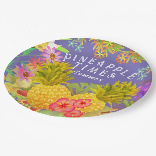 Ananas Lila Pappteller (Schrägansicht)