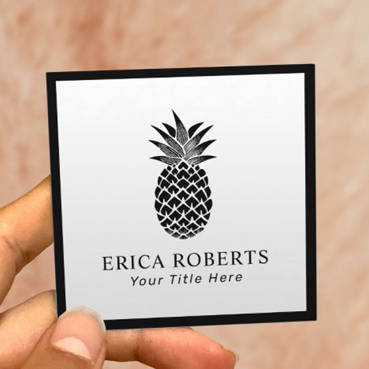 Ananas-Logo Minimalistisch Eleganter Schwarzer Rah Quadratische Visitenkarte