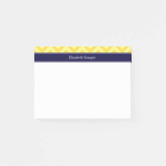 Ananas Lt Yellow LG Zickzack Navy Name Monogram Post-it Klebezettel (Vorderseite)