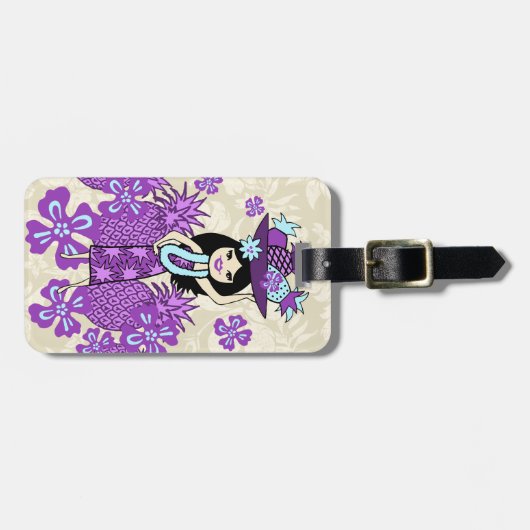 Ananas Luau Hawaiian Hula Girl Duo Hüllen Gepäckanhänger (Vorderseite horizontal)